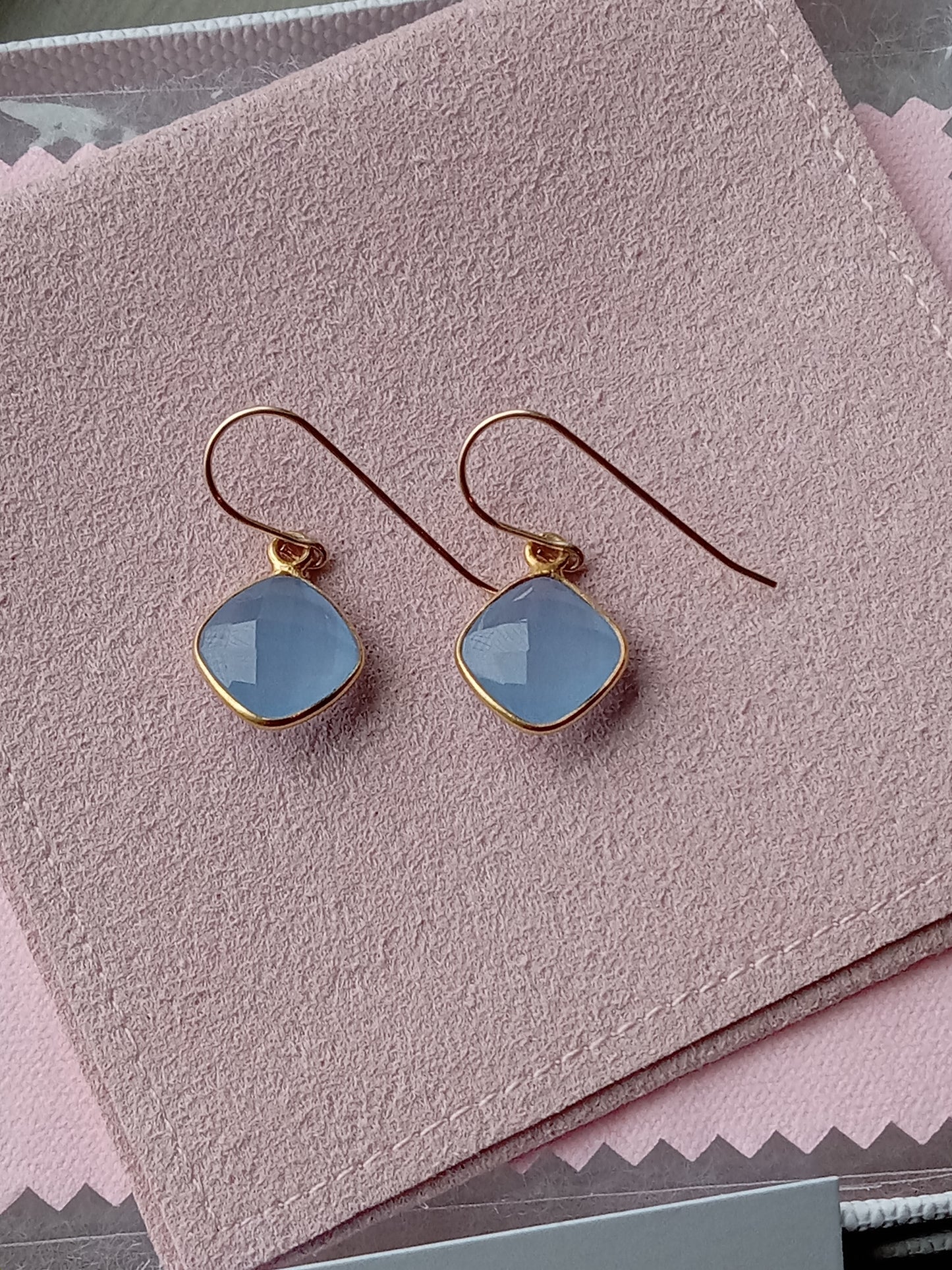 Chalcedony Crystal Quartz 14K Gold Sterling Silver Earrings