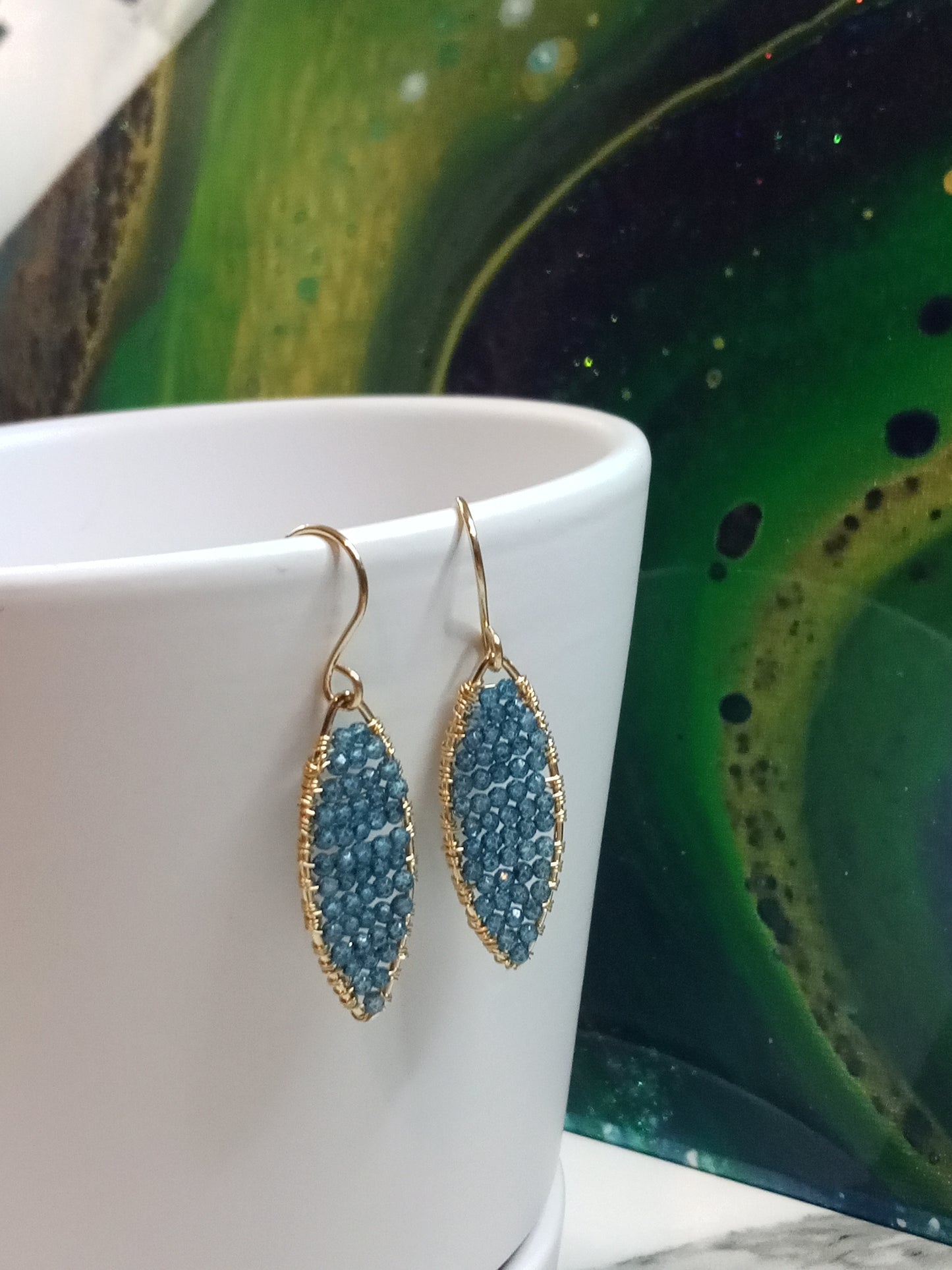 London Blue Topaz & Gold-Filled Geometric Dangle Dainty Sparkle Beaded Earrings