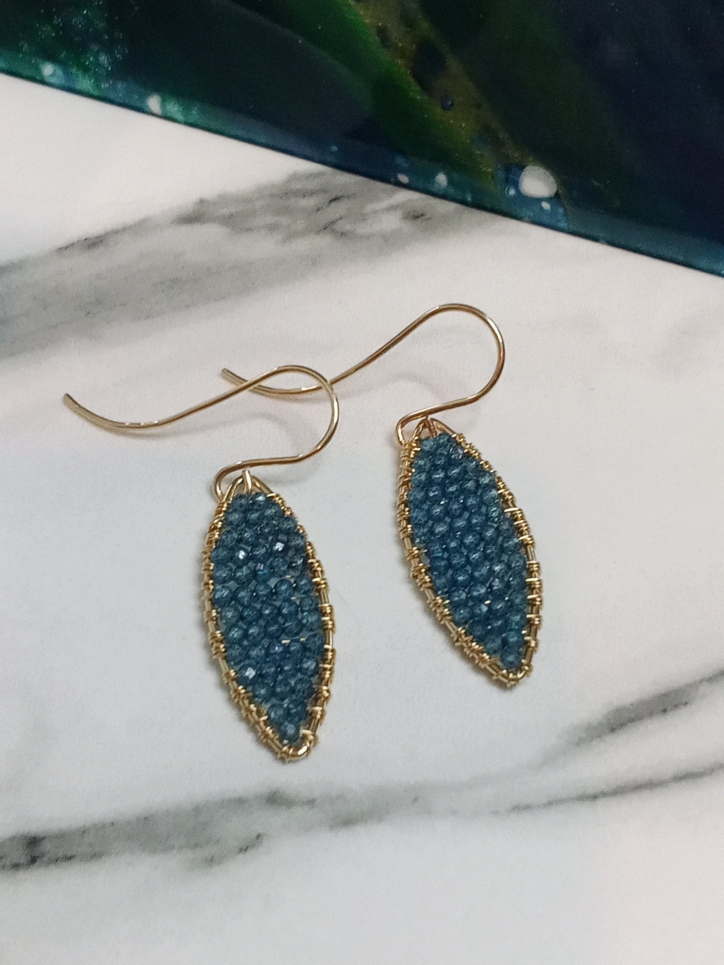 London Blue Topaz & Gold-Filled Geometric Dangle Dainty Sparkle Beaded Earrings