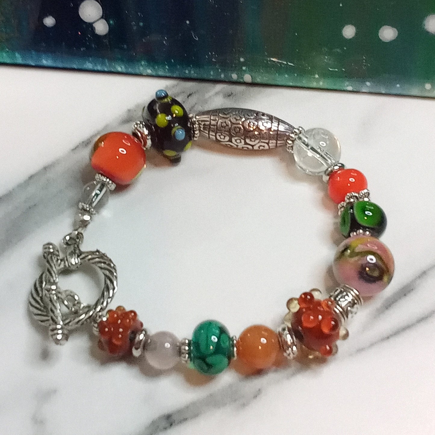 Lampwork & Various Beads Beaded Bracelet Colorful Artsy Statement Eclectic Stacking Active