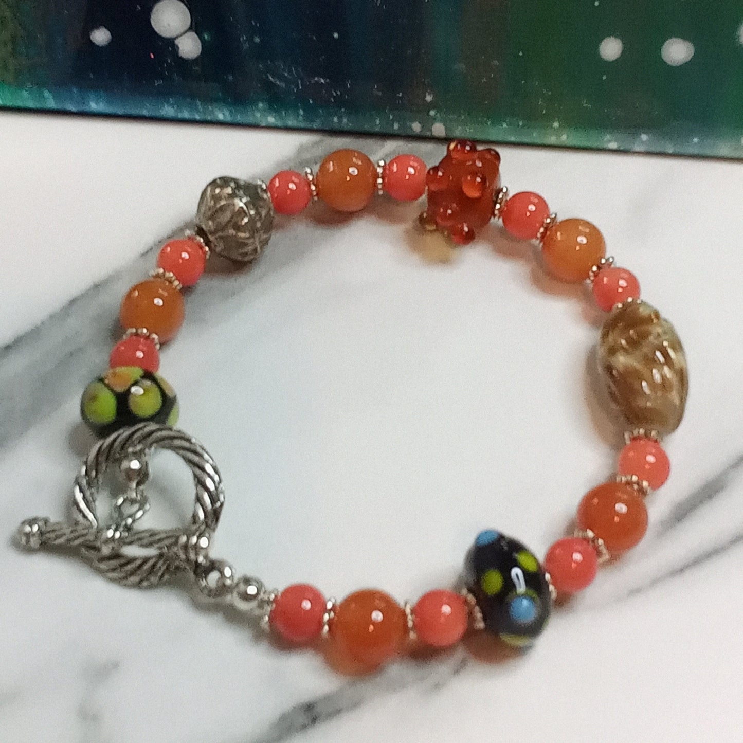 Lampwork & Various Beads Beaded Bracelet Colorful Artsy Statement Eclectic Stacking