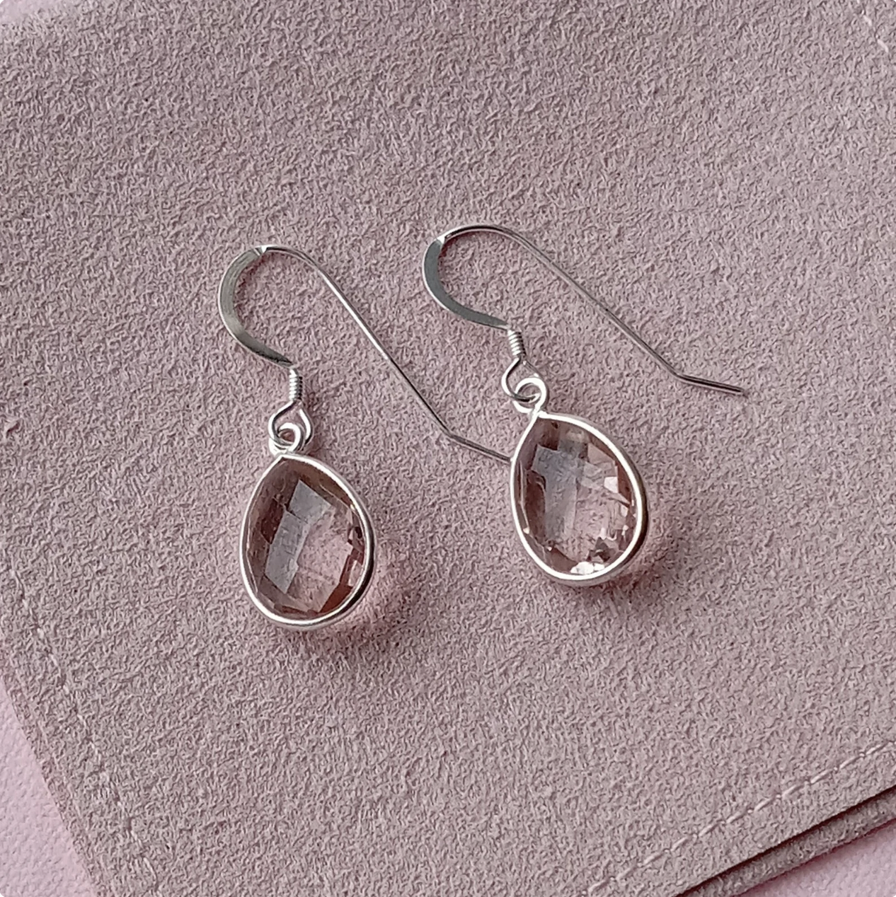 Morganite Pink Crystal Quartz Sterling Silver Earrings