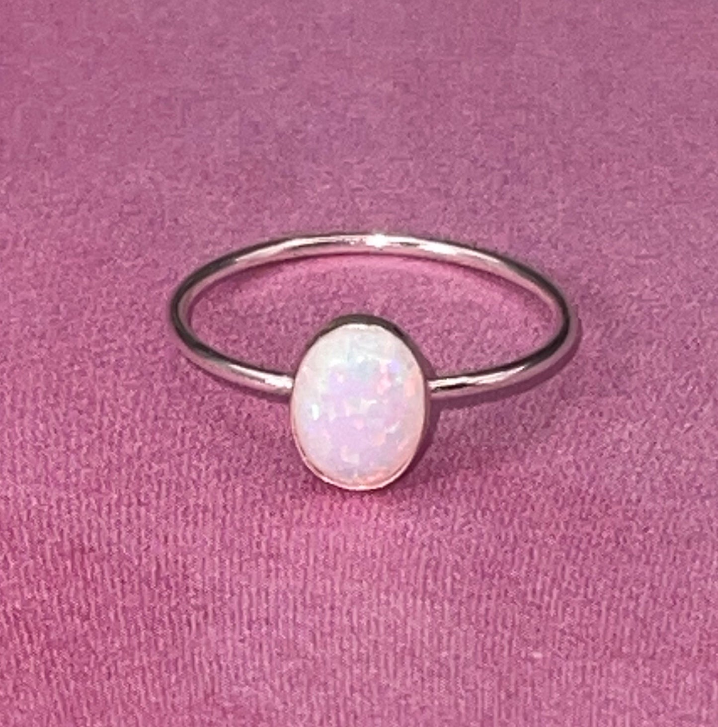 Dainty White Opal Sterling Silver Ring, Size 7