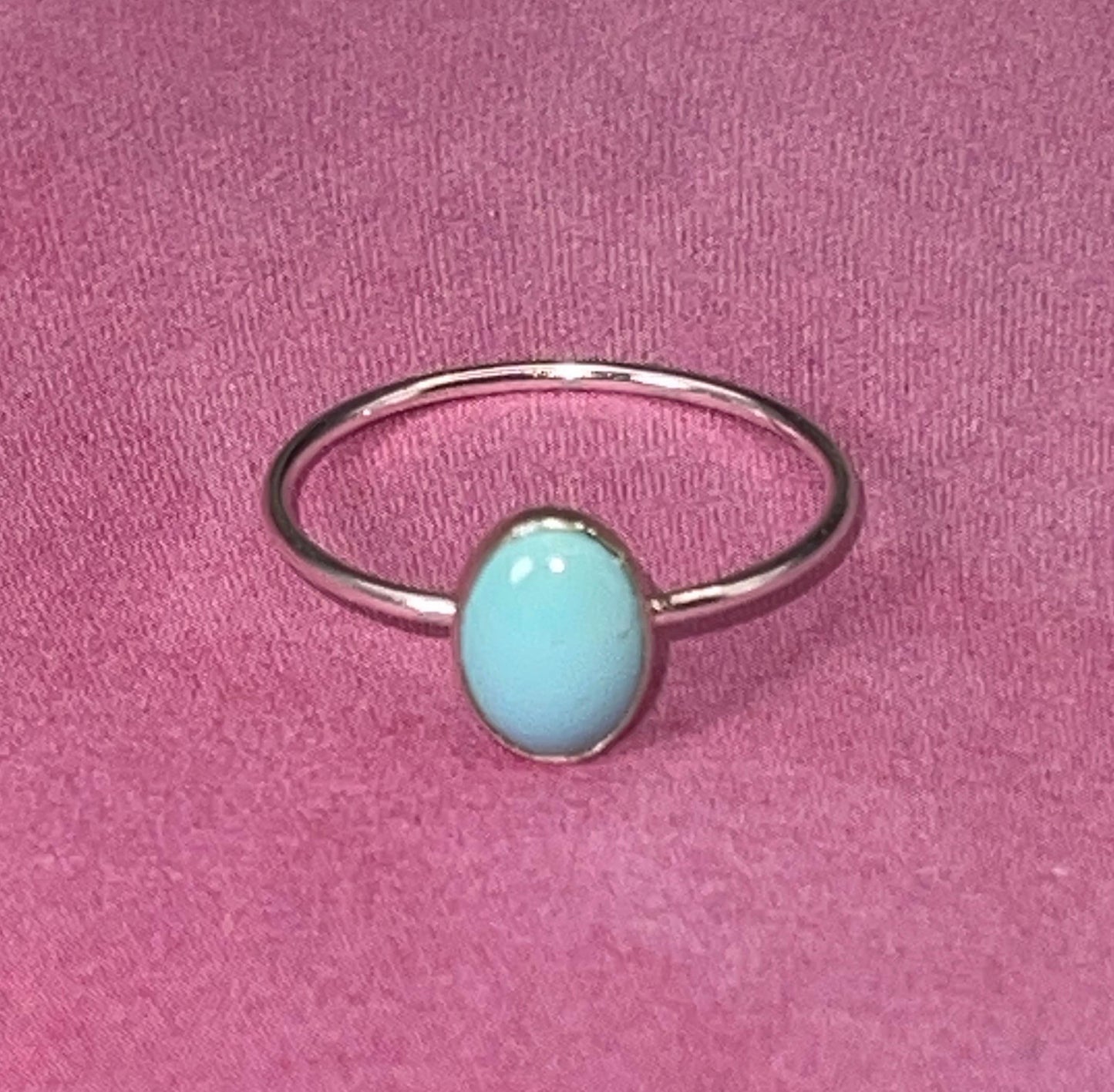 Dainty Tibetan Turquoise & Sterling Silver Ring, Size 7