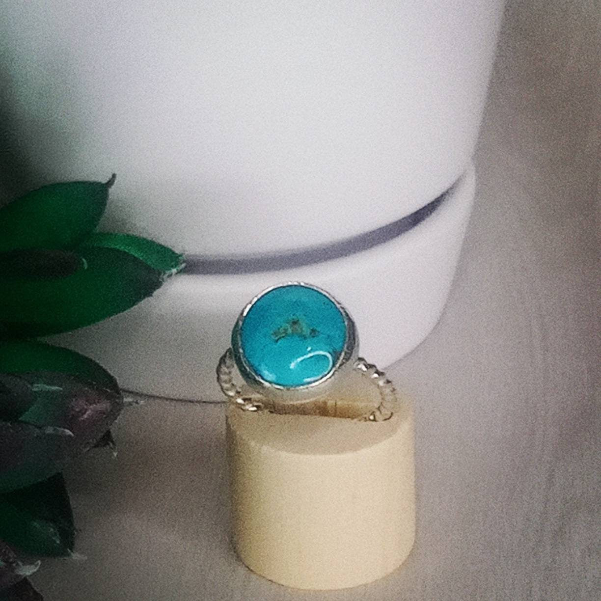 Handmade American Turquoise Sterling Silver Ring, Size 8 3/4