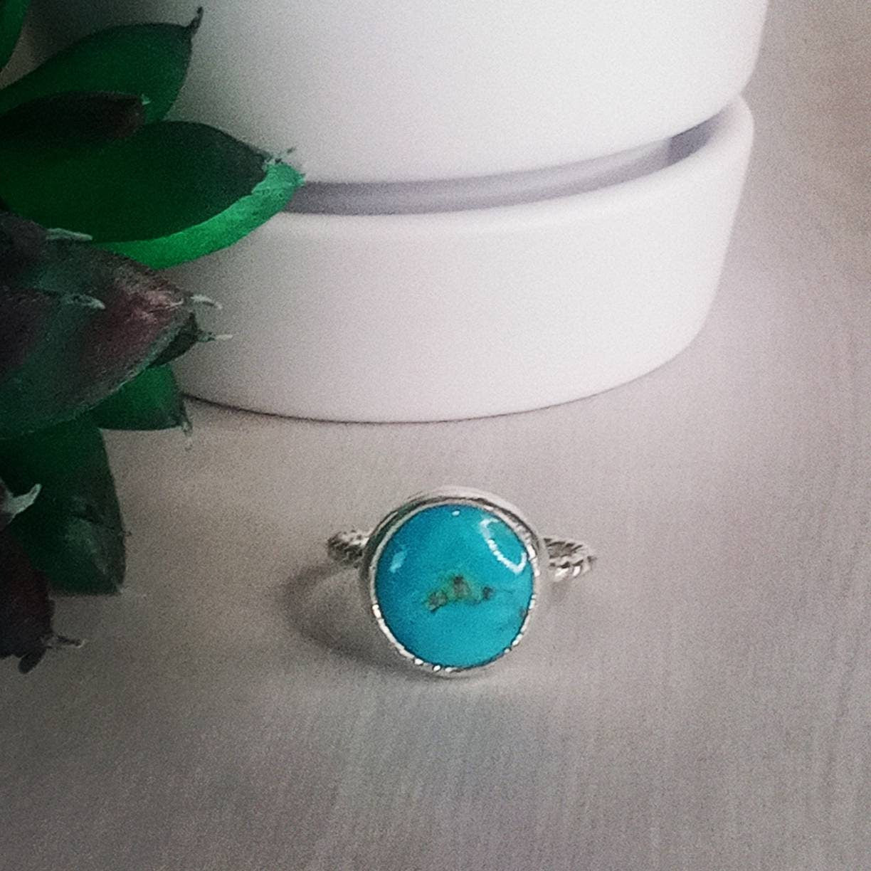 Handmade American Turquoise Sterling Silver Ring, Size 8 3/4