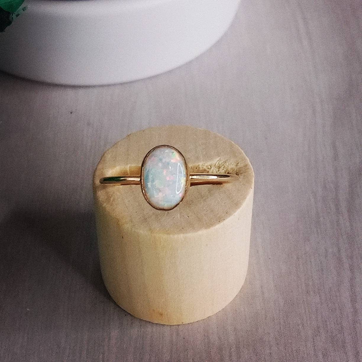 Dainty White Opal 14k Gold-Filled Ring, Size 7