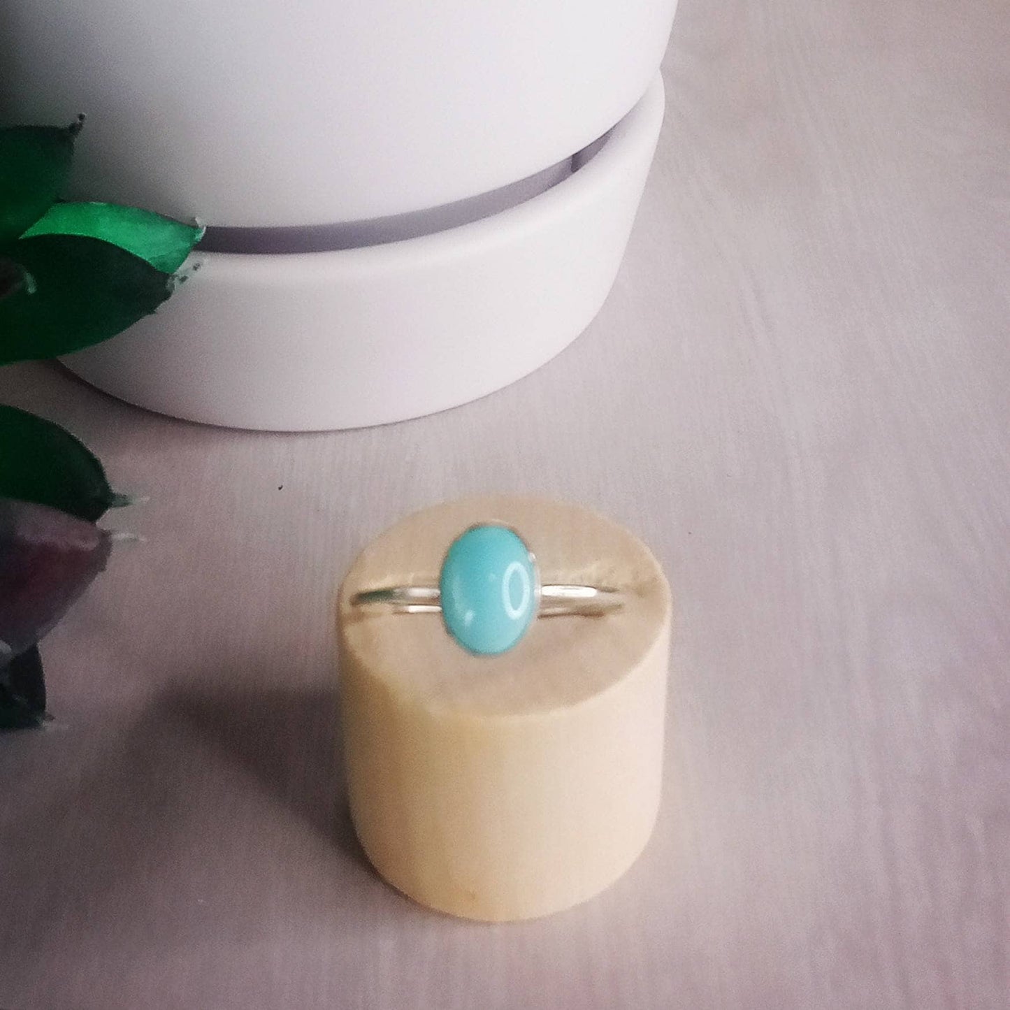 Dainty Tibetan Turquoise & Sterling Silver Ring, Size 7