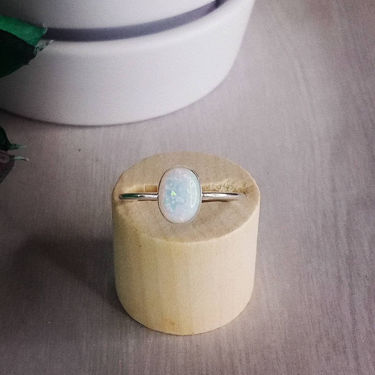 Dainty White Opal Sterling Silver Ring, Size 7