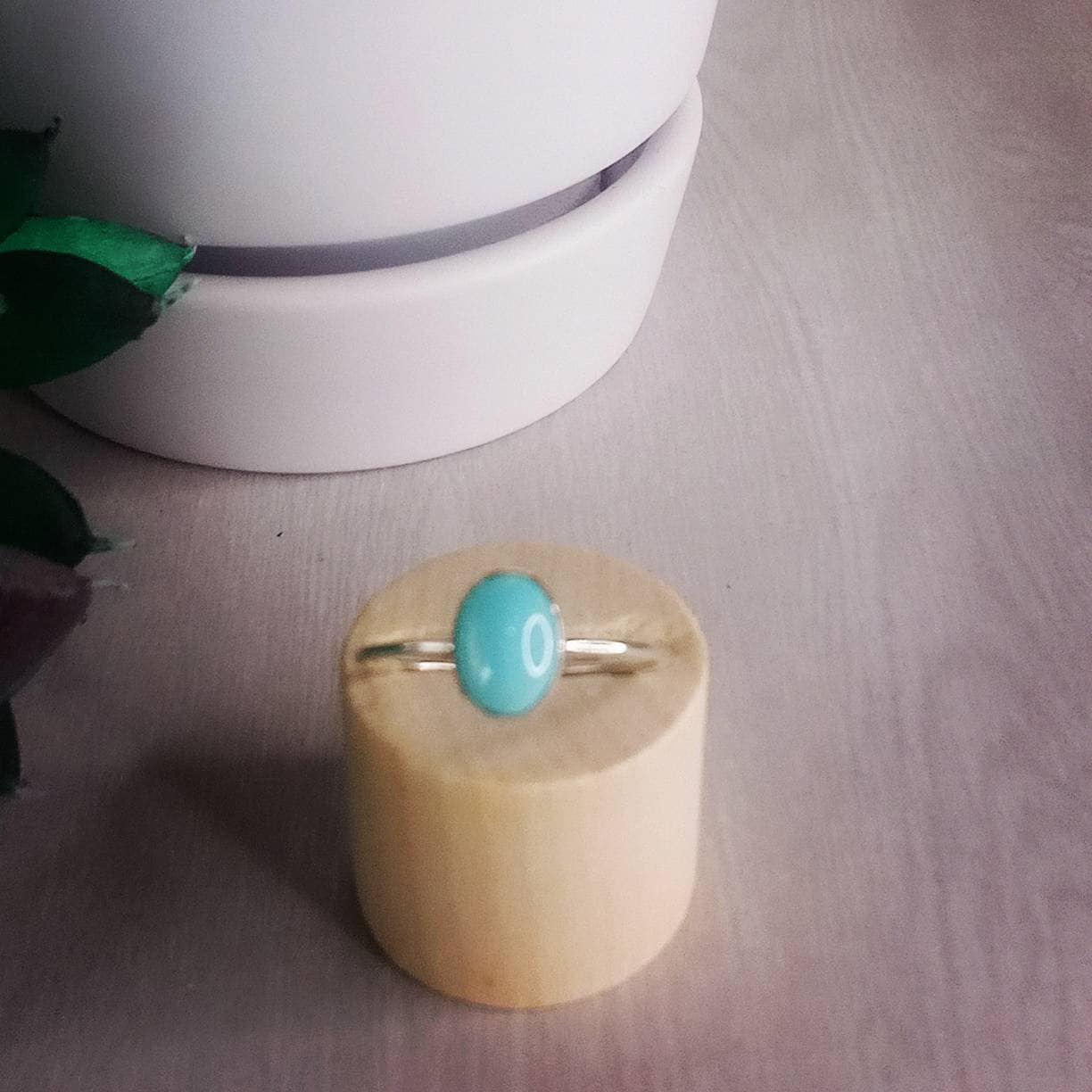 Dainty Tibetan Turquoise & Sterling Silver Ring, Size 7