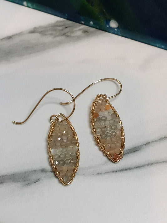 Multi-Colored Moonstone & Gold-Filled Geometric Dangle Dainty Sparkle Beaded Earrings