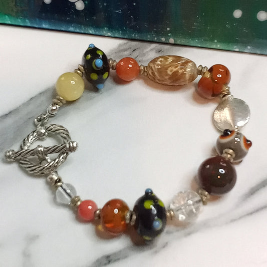 Lampwork & Various Beads Beaded Bracelet Colorful Artsy Statement Eclectic Stacking