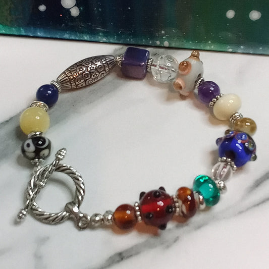 Lampwork & Various Beads Beaded Bracelet Colorful Artsy Statement Eclectic Stacking