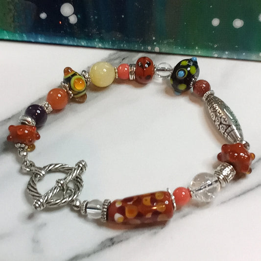Lampwork & Various Beads Beaded Bracelet Colorful Artsy Statement Eclectic Stacking