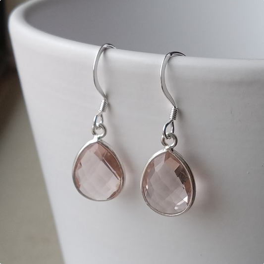 Morganite Pink Crystal Quartz Sterling Silver Earrings