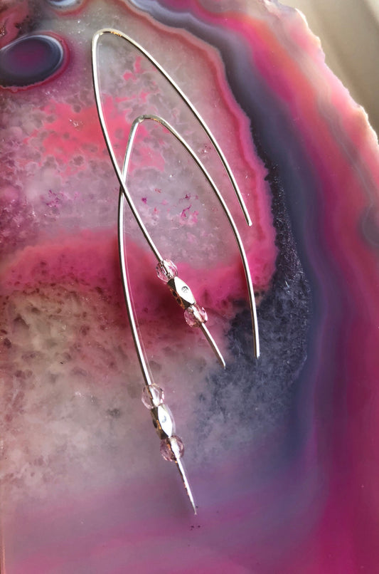 Karen Hill Tribe Bead, Pink Topaz & Sterling Silver Threader Earrings - Last Pair Available