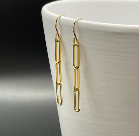 Gold Filled Paperclip Chain Drop Earrings