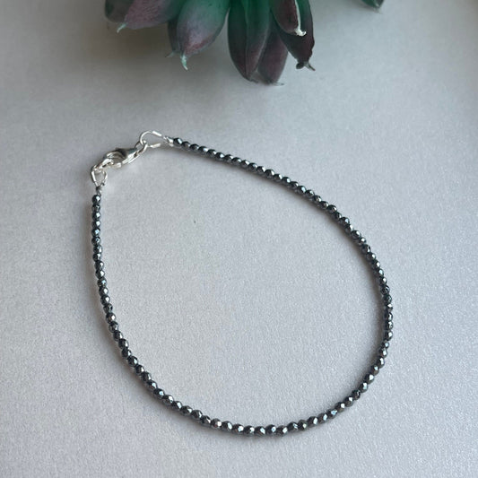 Dainty Sterling Silver Hematite Bead Stacking Bracelet