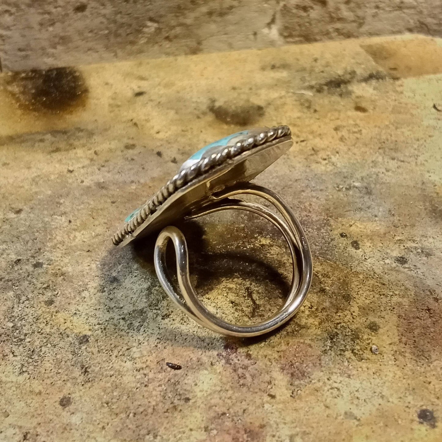 Tibetan Turquoise & Sterling Silver Rustic Southwest-Style Ring, One-Size Adjustable Band