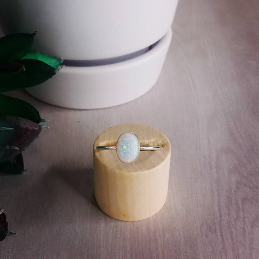 Dainty White Opal Sterling Silver Ring, Size 7