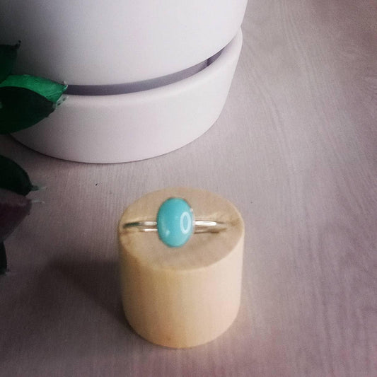 Dainty Tibetan Turquoise & Sterling Silver Ring, Size 7